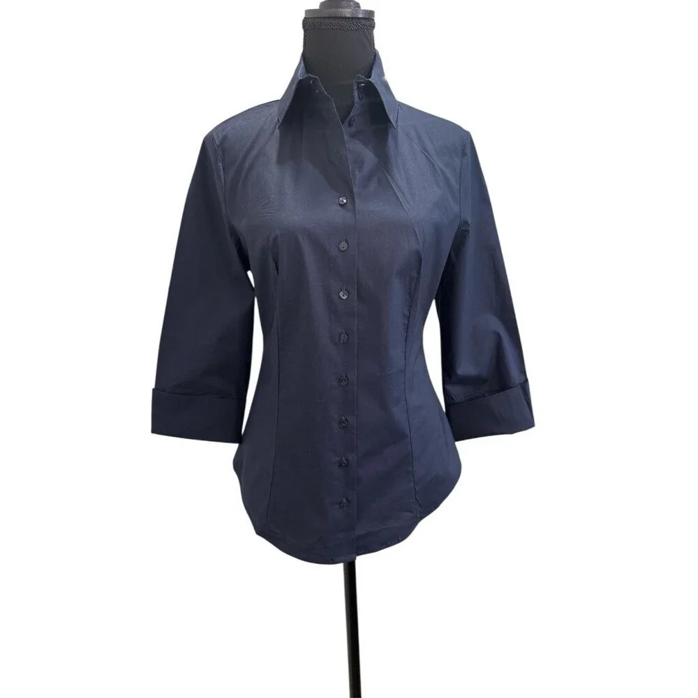 Carla Rockmore Collection The Essential Button Down Shirt Navy Size Small - Picture 2 of 10